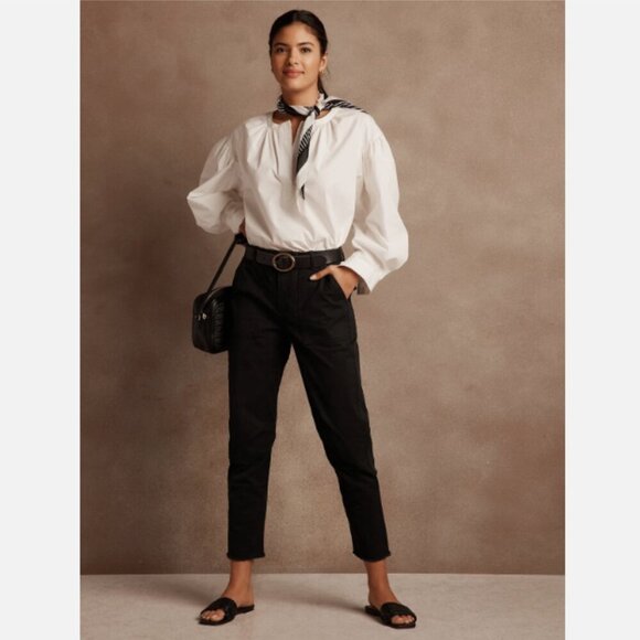 Banana Republic Mid Rise Utility Girlfriend Chino Ankle Pants Black 2 TALL NWT - Picture 1 of 13